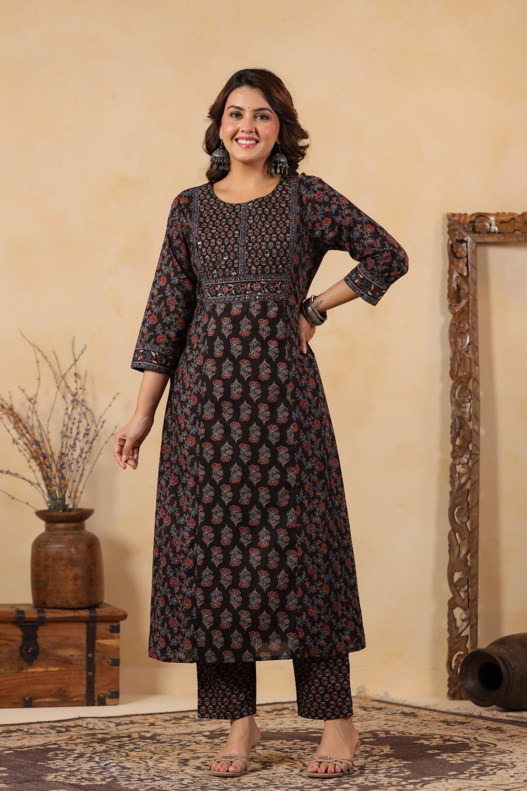 Black Heritage Cotton Kurta Set