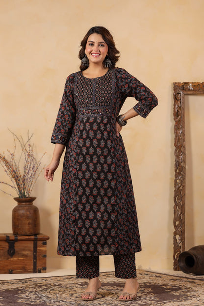 Black Heritage Cotton Kurta Set