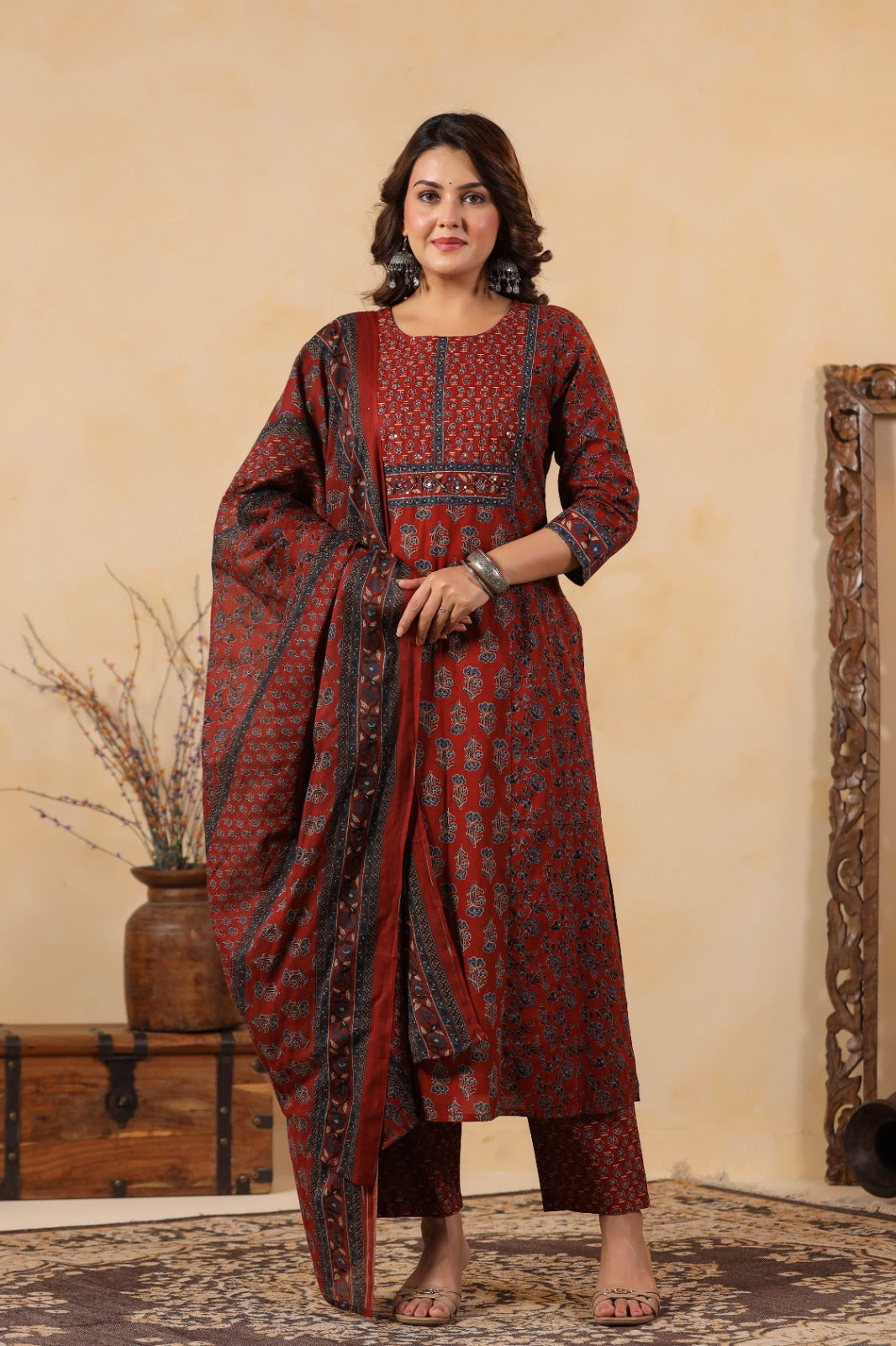 Rust Heritage Cotton Kurta Set