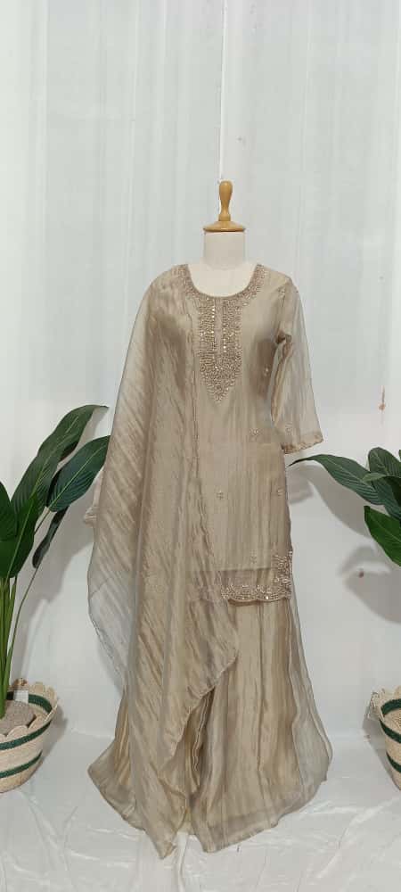 Shimmer Tissue Silk Embellished 3-Piece Ensemble