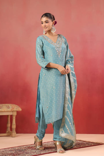 Neela Shimmer Silk Suit Set