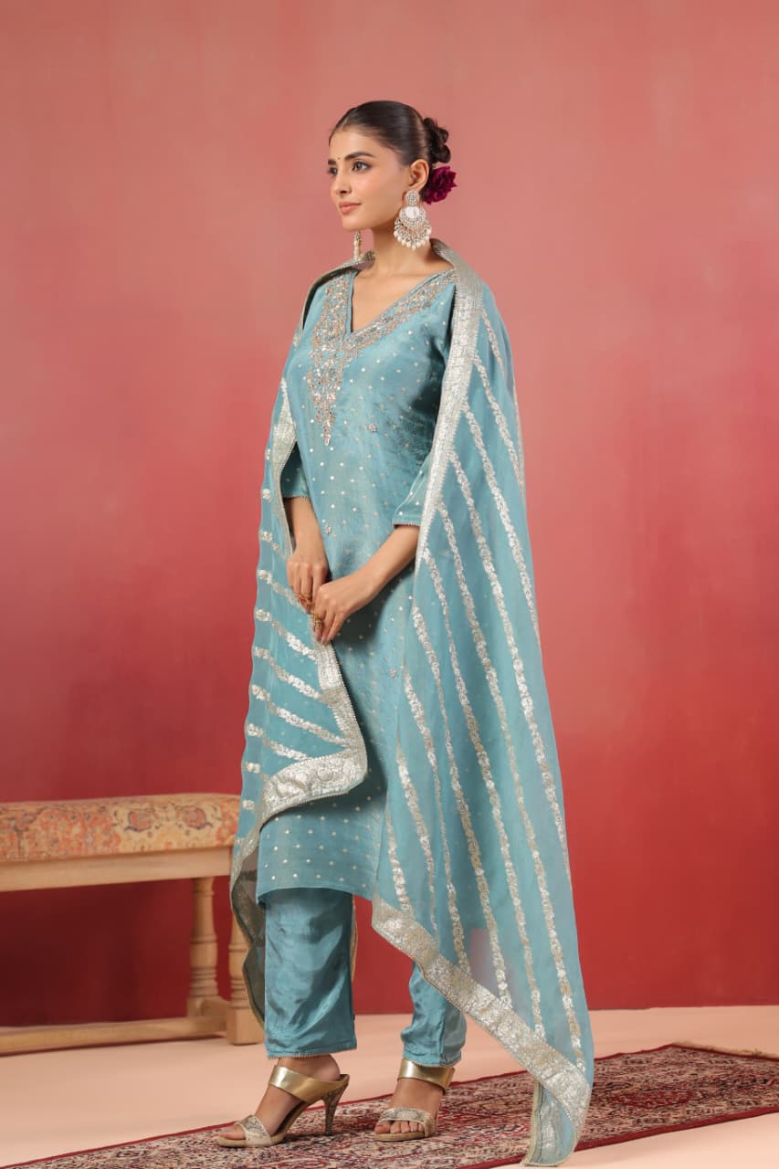 Neela Shimmer Silk Suit Set