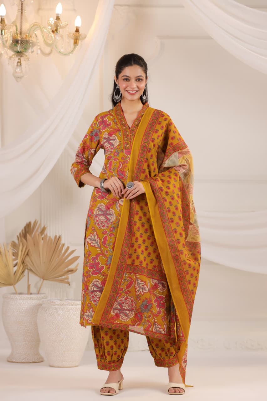 Pure Cotton Floral Printed Kurta Set