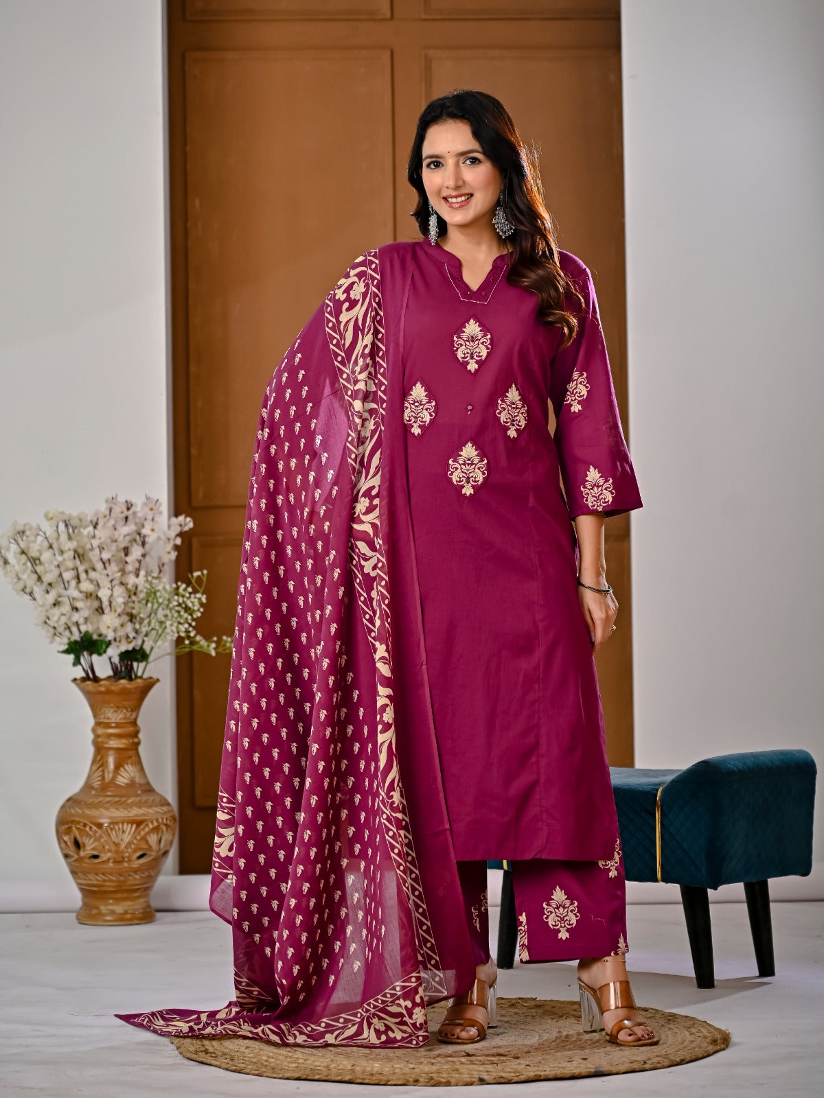 cotton floral embroidery motifs set