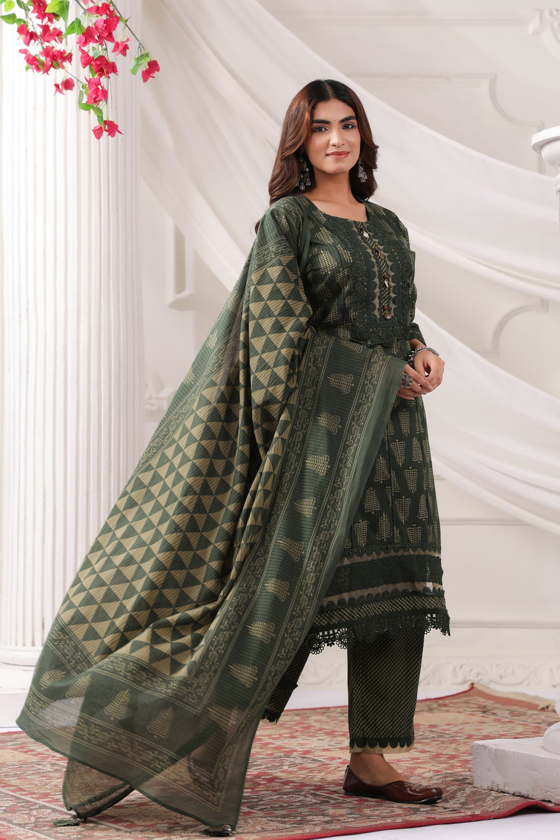 Forest Green Cotton Suit Set