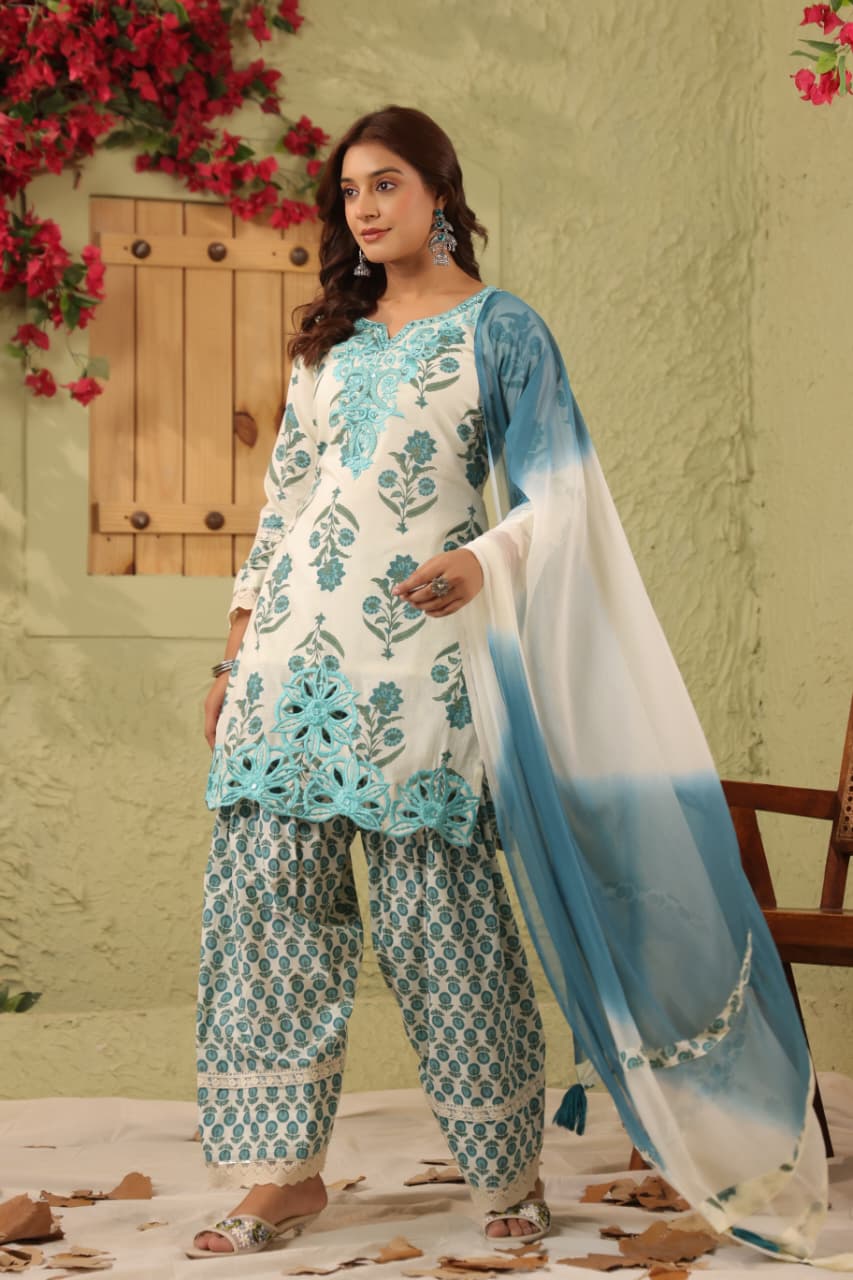Cotton Cut Work Farsi Salwar Set