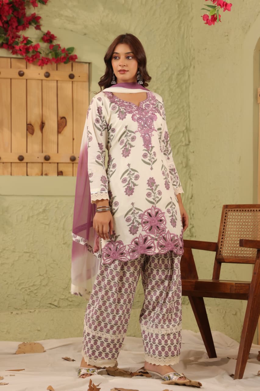 Cotton Cut Work Farsi Salwar Set