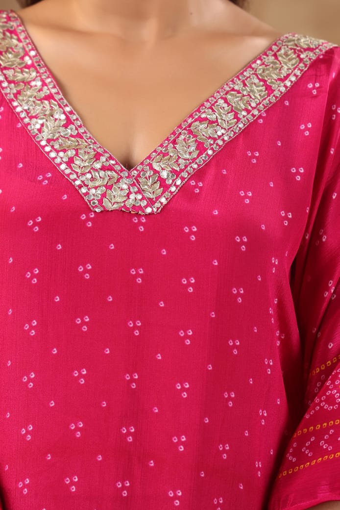 Silk Crepe Kaftan Set with Bandhani Design