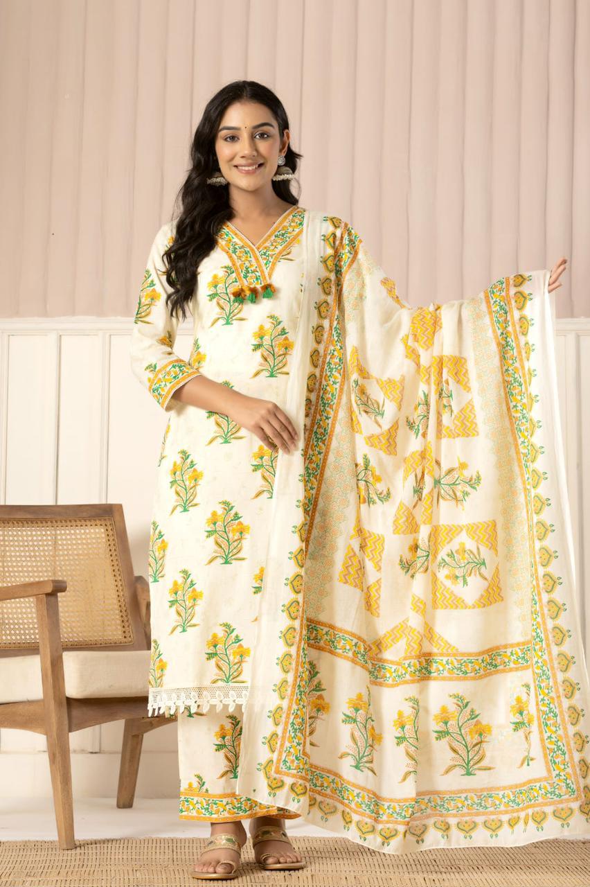 Yellow Cotton Suit Set