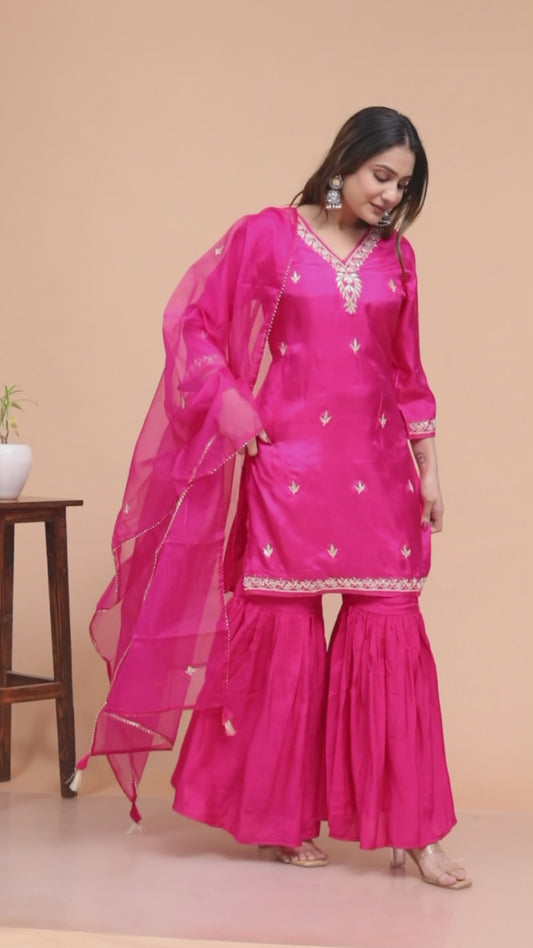 Fuchsia Blossom Sharara Set